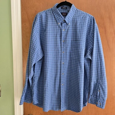 ALLEN SOLLY Blue Checkered Button Down LS Shirt SZ Extra Large Plaid Flannel  - Image 1 of 4