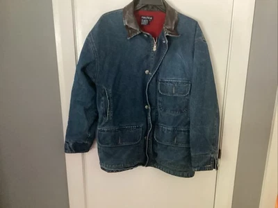 винтажный nautica джинсовой ткани амбара куртка большой красный подкладка кожаный воротник - Изображение 1 из 4