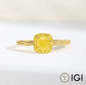 0.3ct VS1 Lab-Grown Diamond Cushion Halo Ring – 9K Solid Yellow Gold - IGI - Picture 1 of 7