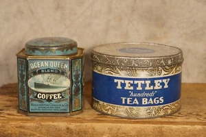 Vintage Tetley Tea Bags Tin + Ocean Queen Coffee Tin - Picture 1 of 7