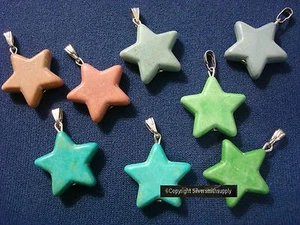 8 Star pendants mixed materials 30x20x5mm bail pendants charms 1 3/16 in cp021 - Picture 1 of 2