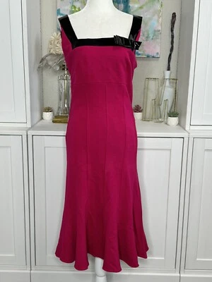 1990s Alberto Makali Dress Pink Black Mermaid Vintage Patent Trim Size 10 - Imagem 1 de 4