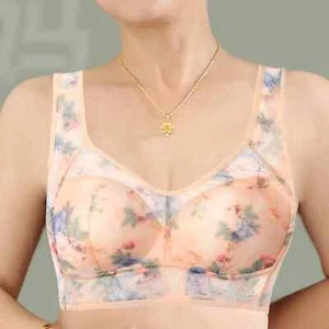 Women'S Sexy Push Up Bra Ice Silk Floral Printed Comfortable Seamless Bras - Picture 1 of 18