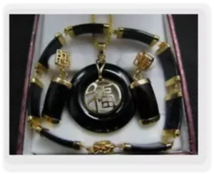 Fino Natural Negro Jade Colgante Collar Pulsera Pendientes Conjunto Joyería AAA - Imagen 1 de 6