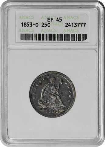 1853-O Liberty Seated Silver Quarter Arrows & Rays EF45 ANACS Cover