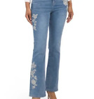 Jeans bootcut haute hauteur Nicole Miller New York Soho taille 10 broderie détail