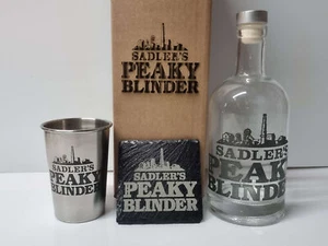 Peaky Blinders Sadlers black steel tumbler glass decanter box set personalised - Picture 1 of 9