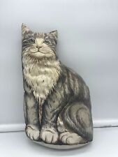 Primitive Gray Tabby Cat Pillow 12 Inch