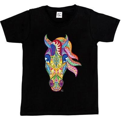1Tee Kinder Mädchen abstrakter Pferdekopf - buntes T-Shirt