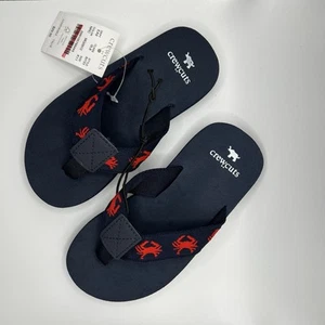 NWT J Crew Crewcuts Boys Embroidered Flip-flops Kids Size 11 Blue and Red Crab - Picture 1 of 5