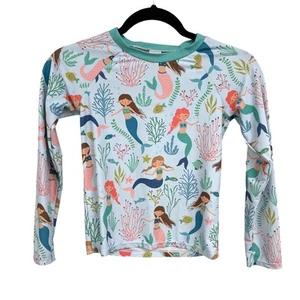 Millie Loves Lily Girls Ice Blue Mermaid Print Long Sleeve Rashguard Swim Top 12 - Picture 1 of 4