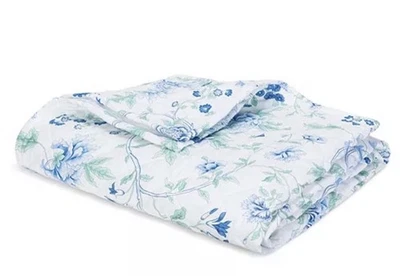 NEW $725 Matouk Schumacher Simone Quilt Linen Sea Blue White Full/Queen Sold Out - Image 1 of 4
