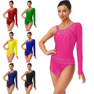 Lyrisches Tanzkostüm Damen glänzend Latein Tanz Trikot Quaste Fransen Body - Bild 1 von 97
