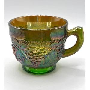 Imperial irisierende grüne Karneval Glas Trauben mit Swag Bowle Tasse 60er Jahre - Bild 1 von 6