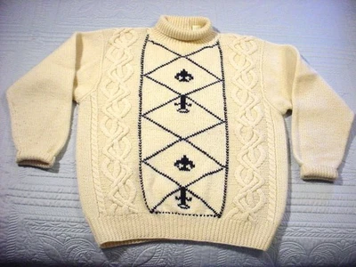 Unisex 100% Wool Cable Knit Sweater Medium Cream Navy Very Good Paul Smith - Image 1 of 4
