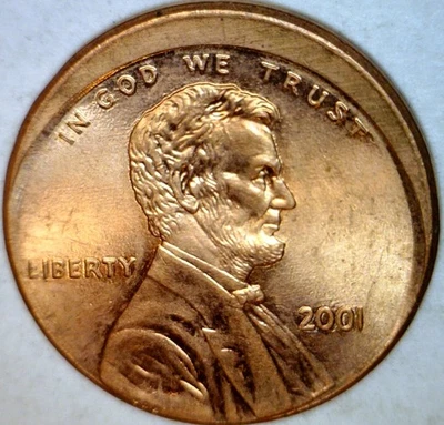 2001 ERROR OFF CENTER Lincoln Cent NICE BU + RED O/C Coin   FREE SHIP - Image 1 of 2