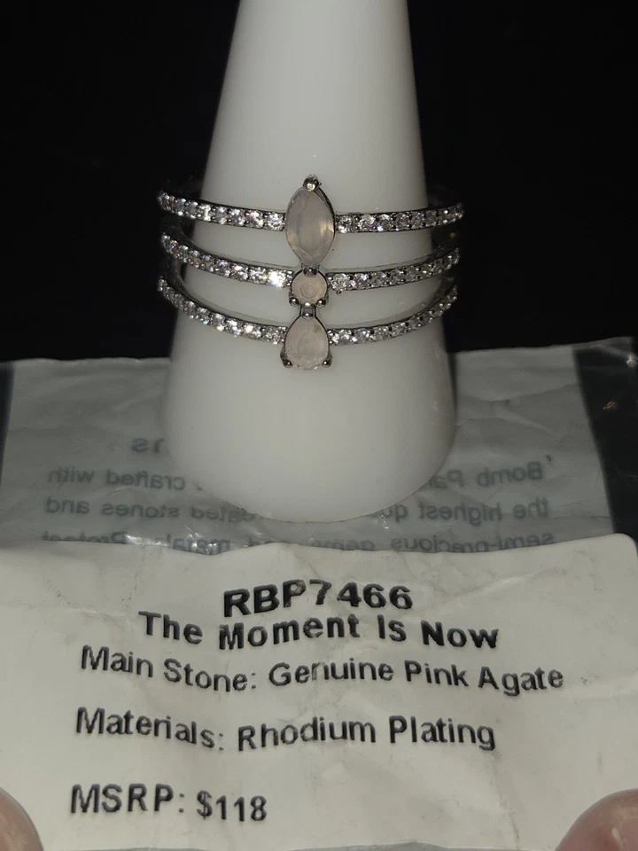 Anillo Bomb Party RBP7466 Genuino Rosa Ágata Rodio Chapado Talla 10 Foto 1 de 1