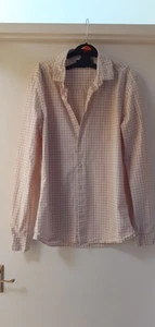 #86. ASOS beige white checked S mens shirt Chest 38" CL 15" - Picture 1 of 7