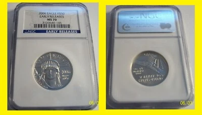 2006 $50 PLATINUM EAGLE STATUE OF LIBERTY NGC MS 70 RARE EARLY RELEASES - Image 1 of 3