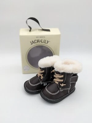 NUEVO Botines Infantiles JACK AND LILY My Mocs Cuero Marrón Imitación Piel Forrados 6-12 Meses Foto 1 de 4