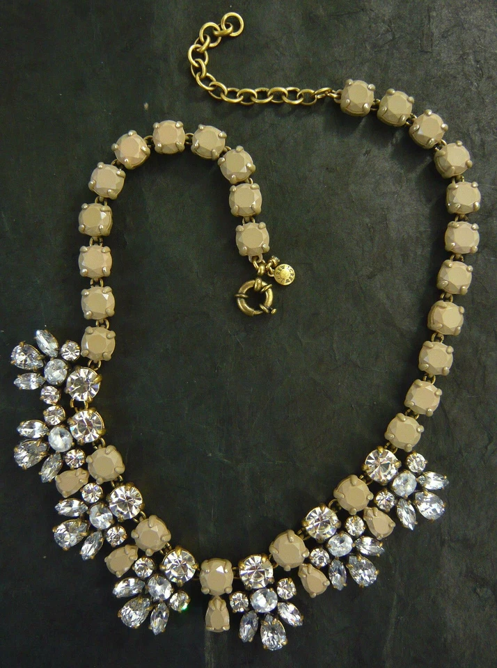 NEW J. CREW Retail $165 PAINTED STONES CRYSTAL CLUSTER NECKLACE TAUPE 17"L + 3" - Image 1 of 1