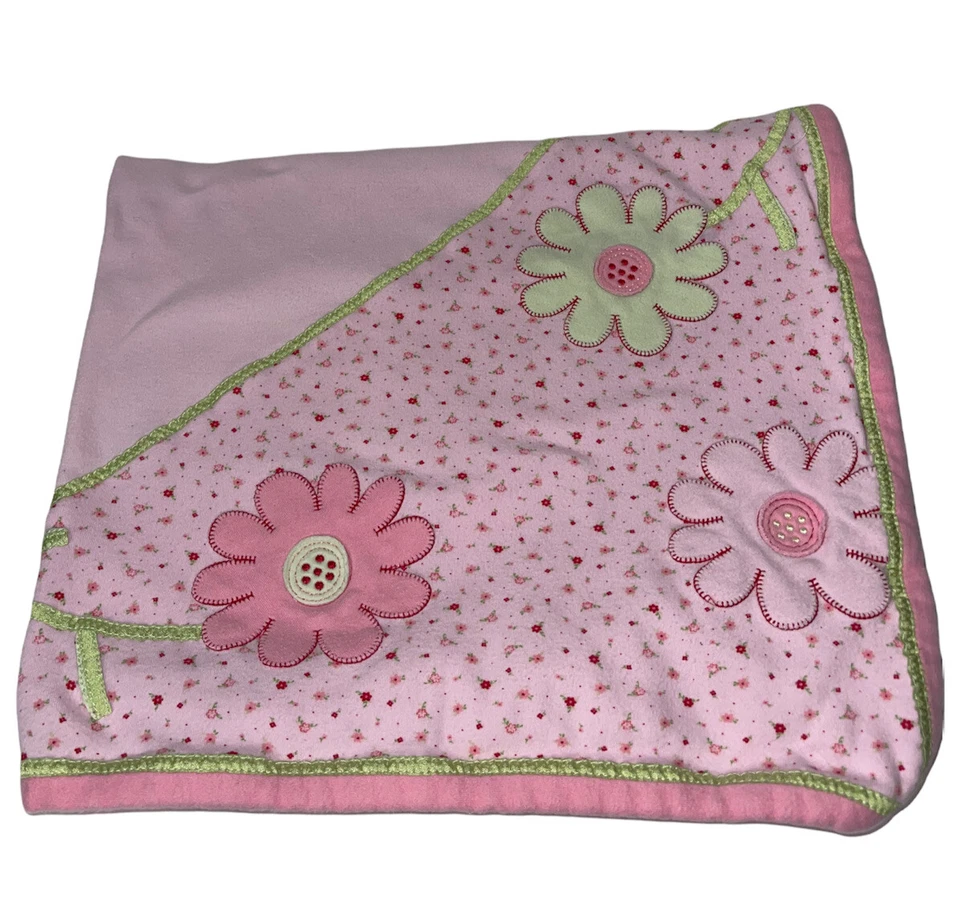 Little Me Baby Manta Seguridad Lovey Rosa Verde Aplique Flores 29”x24” Foto 1 de 4