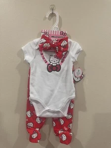 Hello Kitty 3 Piece Baby Set Bodysuit, Pants and Head Bow - Picture 1 of 2
