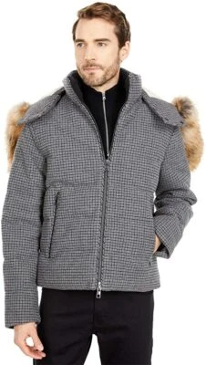 Michael Kors X3605 Fur Gray Plaid Fur Hooded Puffer Men's Size Medium - Image 1 of 2