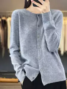 Cardigan manica lunga 100% lana merino maglioni cashmere primavera autunno donna O-Ne - Foto 1 di 81