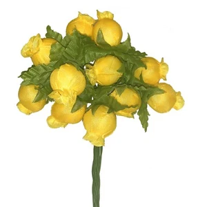 Daffodil Yellow Artificial Silk Flower Roses - 12 Mini Bouquets of 12 Rosebuds - Picture 1 of 4