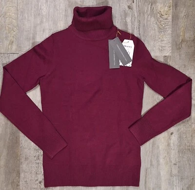 French Connection女式中号梅紫色高领毛衣罗纹下摆束腰外衣 — 第 1/4 张图片