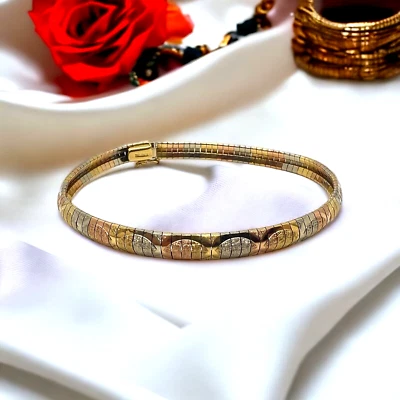 18K Solid Yellow White Rose Gold Diamond Cut Omega Bracelet 7.5"L SAVE 900 #1774 - Image 1 of 4