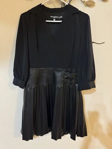 KARL LAGERFELD PARIS Women's Faux-Wrap Faux-Leather Skirt Dress - Picture 1 of 3