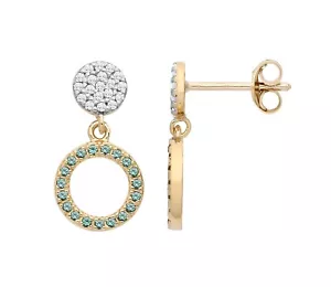 9ct Gold on Silver simulated EMERALD & CZ Circle of Life Drop Stud Earrings - Picture 1 of 6