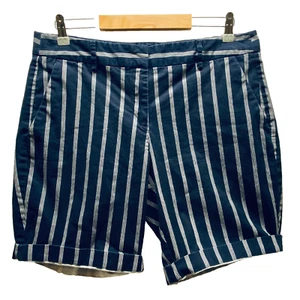 Nautica Walking Shorts Women's 12 Navy Blue Twill White Pin Stripe Chino EUC - Picture 1 of 5