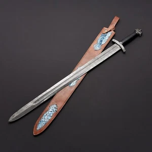 Hand Forged Damascus Steel Viking Sword Sharp Battle Ready Medieval Sword+Sheath - Picture 1 of 4
