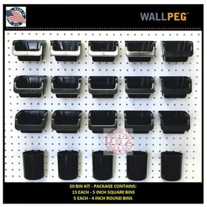 Contenedores WallPeg Pegboard - 20 piezas. Kit de ganchos para panel de placa de clavija estándar banco de trabajo - Imagen 1 de 5