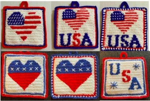 NEW Independence Day Themed Crochet Hot Pad Potholder Trivet Double Thickness - Picture 1 of 32