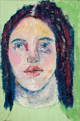 Arte extraño retrato expresivo 4x6 pintura al óleo pastel arte de pared verde ingenuo Foto 1 de 4