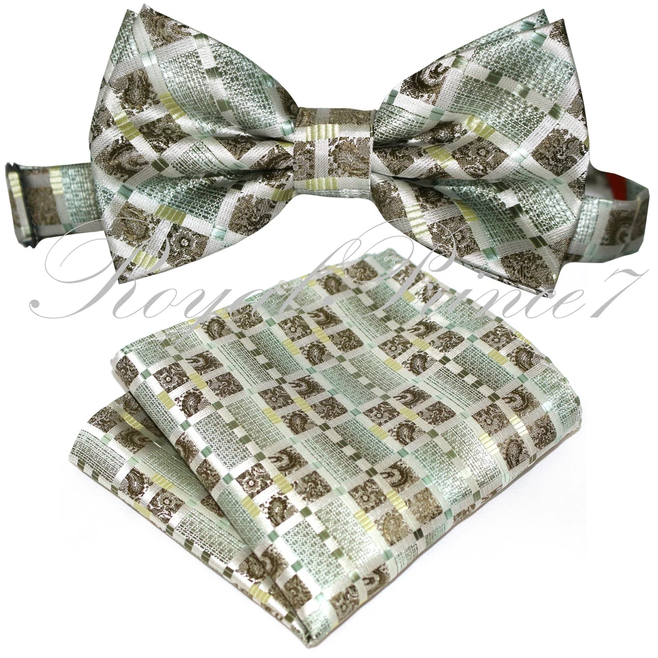 Nuevos conjuntos de pañuelos cuadrados de pajarita y bolsillo a cuadros a cuadros para boda Foto 1 de 1