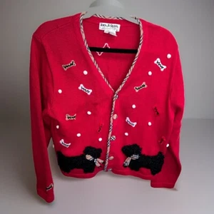 Vintage Jack B Quick Valentines Scottie Cardigan Plaid Women Sz L 40”x23” - Picture 1 of 8