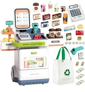 Kids 47 Pcs Pretend Play Super Market Set Caisse enregistreuse avec lumière et son jouet - Photo 1/13