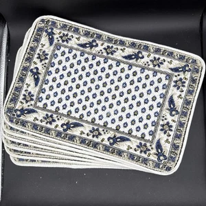 Williams Sonoma Quilted Marseille Placemats S/7 French Paisley Navy & White - Picture 1 of 7