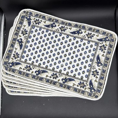 Williams Sonoma Quilted Marseille Placemats S/7 French Paisley Navy & White - Image 1 of 4