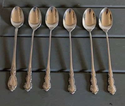 Oneida Cube Stainless SHELLEY Set of 6 Iced Tea Spoons USA Excellent Flatware - Image 1 of 4