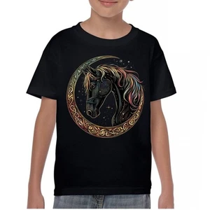 Celtic Moon Horse Youth T-shirt North Mystical Spiritual Nordic Cosmic Kids - Picture 1 of 50