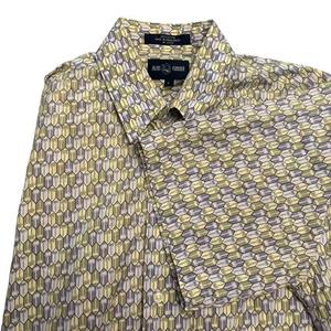 ALAN FLUSSER Mens L Hawaiian Shirt Palm Tree Geometric Short Sleeve Button Up - Picture 1 of 7