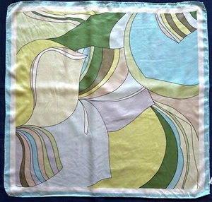 π Sciarpa di seta vintage ASTRATTA - 28" blu pastello verde GEOMETR raso arrotolata a mano - Foto 1 di 6