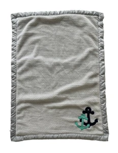 Wendy Bellissimo Gray Blue Chevron Satin Edge Baby Blanket Lovey Anchor Zigzag - Picture 1 of 6