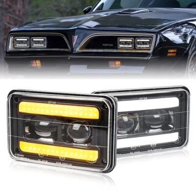 Par de faros LED de haz alto bajo de 4x6"" para señal de giro Chevy Camaro Subaru GL DRL Foto 1 de 4